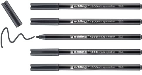 edding 1300 Fasermaler medium - dunkelgrau - 5 Stifte - Rundspitze 2 mm - Filzstift zum Zeichnen und Schreiben - Filzstift für Schule, Mandala, Bullet Journal