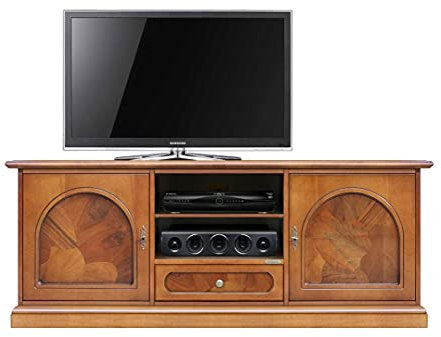 Arteferretto Made in Italy Meuble TV ronce de Noyer Bas Classique