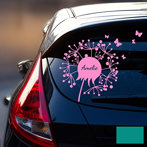 ilka parey wandtattoo-welt® Autotattoo Heckscheibenaufkleber Fahrzeug Sticker Aufkleber Baby Name Pusteblume M1865 - ausgewählte Farbe: *türkis* ausgewählte Größe: *M - 35cm breit x 30cm hoch*
