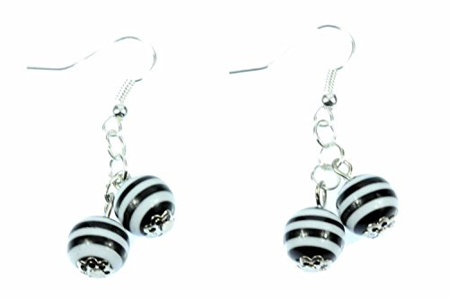 Miniblings schwarz Weiß Kugeln Ohrringe Hänger Streifen versilbert | Ohrschmuck aus eigener Fertigung in Berlin, mit Perlen und STRIPES