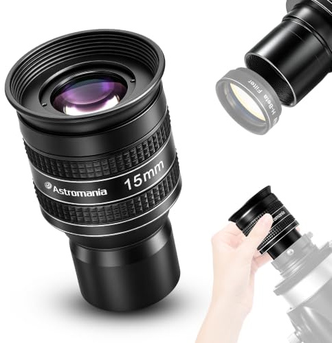 Astromania Planetarisches Okular für Teleskop, 3,2 cm, 15 mm, 58 Grad: Schwarz, Multibeschichtet, Festbrennweite, Mehrlinsenkombination, 1,25 Zoll | Weitfeldbetrachtung, FMC-Beschichtung, gedrehter Okularzylinder, Filtergewinde, Teleskopzubehör für Mondsternnebel Deep Sky