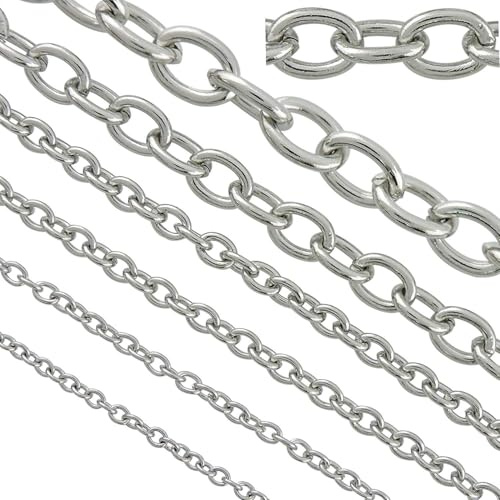 Coiris Edelstahl-Kabelkette für Schmuckherstellung, 2 - 9 mm verlötete Gliederkettenspule für selbstgemachte Halsketten, Armbänder, Handwerk, Anlaufschutz-Metallkettenrolle (keine Verschlüsse im