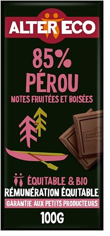 ALTER ECO - Tablette Chocolat Noir 85% - Bio & Équitable - Chocolat Pérou - Goût Fruité & Corsé - 100 g
