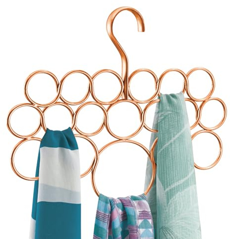 iDesign rangement suspendu à 18 anneaux pour écharpes, rangement foulard fin en métal, porte écharpe, cravates et ceintures, couleur cuivre