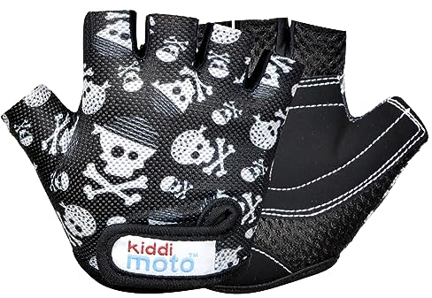 KIDDIMOTO - Gants Vélo pour Enfant de 2 à 8 Ans, Parfaits pour Les Sports de Plein air, Le Cyclisme, la Trottinette - Crâne Crossbones/Jolly Roger/Pirate Drapeau - Moyen (4-8 Ans)