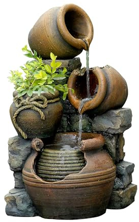 Jeco FCL055 Multi Pots Outdoor Water Fountain with Flower Pot, 12.6L x 13.4W x 23.6H, Multicolor