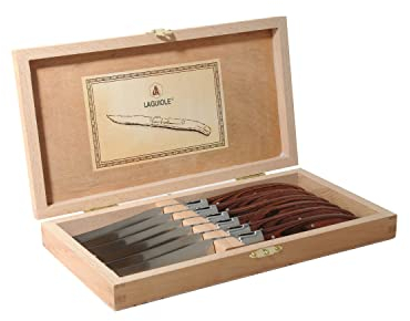 LAGUIOLE L'ECLAIR Lot de 6 Couteaux à Steak dans Leur boîte en Bois Marron foncé