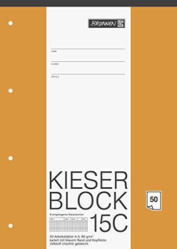 5er Pack Brunnen 15C A4 Kieserblock kariert 50 Blatt