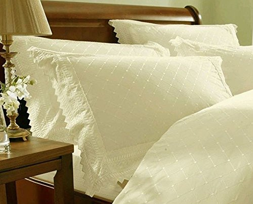 Balmoral Bordado par de Almohadas percal de Lujo Funda de Almohada Ropa de Cama, Crema, 75 x 50 x 0.5 cm