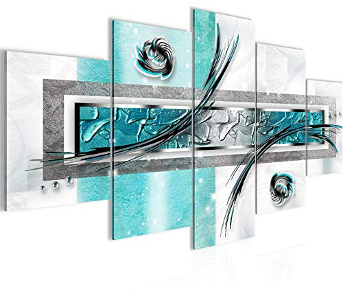 Runa Art - Bilder Abstrakt 200 x 100 cm 5 Teilig XXL Wanddekoration Design Grau Türkis Blau 108151a