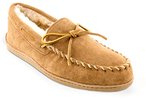 Minnetonka Herren Schaffell Hardsole Mokassin Hausschuhe, Hellbraun, 48 EU