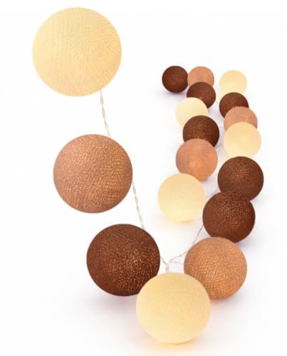 CREATIVECOTTON LED Lichterkette mit Cotton Balls inkl. Timer und Dimmer (20 Kugeln, Cappuccino)