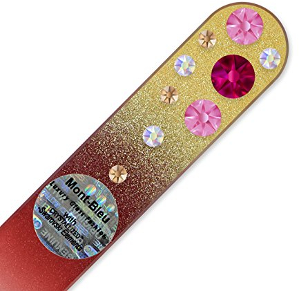 Mont Bleu Handgefertigte Glasnagelfeile von Hand dekoriert mit crystals from Swarovski - Klein und handlich, Tschechische Kristallnagelfeile, Echtem gehärteten Glas aus Tschechien