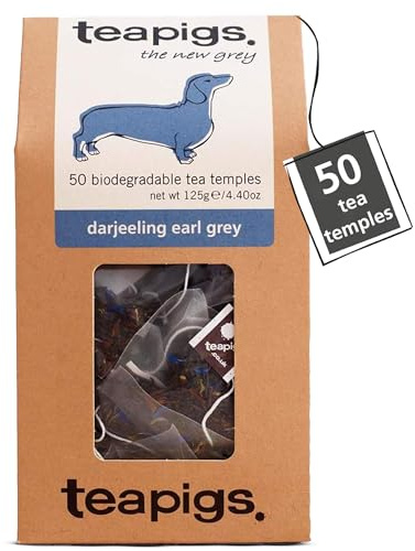 teapigs Darjeeling Earl Grey Black Tea, 50 Tea Bags | All Natural, No Nasties, Big Leaves, Big Flavour, Plant-Based Tea Temples, Recyclable Paperboard Pack, 50 Teabag Pack