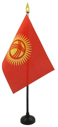 AZ FLAG Kyrgyzstan Table Flag 15x10 cm 100D Polyester Plastic Base