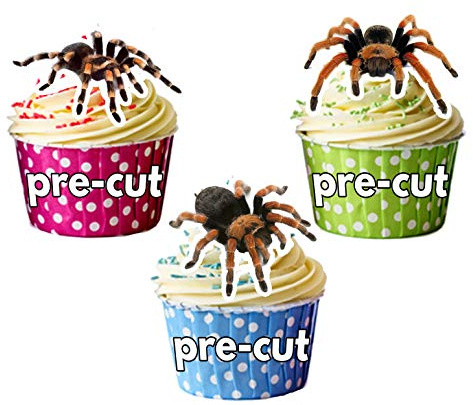 AK Giftshop PRE-CUT Tarantula/Spider Halloween Edible Cupcake Toppers/Cake Decorations (Pack of 12)