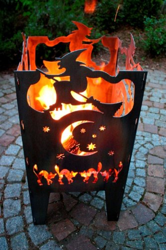 Feuerkorb Feuersäule 26x27x40cm Motiv Hexe Gr.S Stahl Feuerstelle