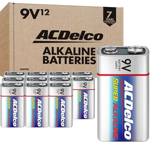 ACDelco 12-Count 9 Volt Batteries, Maximum Power Super Alkaline Battery, 7-Year Shelf Life, Recloseable Packaging