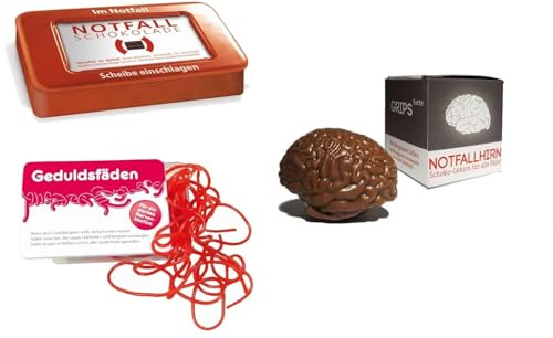 Liebeskummerpillen 3er Set: Notfallschokolade, Geduldsfäden & Notfallhirn | lustige Süßigkeiten für Kollegen & Freunde, Vollmilchschokolade 30g, Erdbeer Fruchtgummi 24g & Schoko-Gehirn 30g