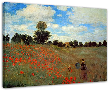 Bilderdepot24 Bild auf Leinwand | Claude Monet Mohnfeld bei Argenteuil in 60x50 cm als Wandbild | Wand-deko Dekoration Wohnung alte Meister | 180226-60x50
