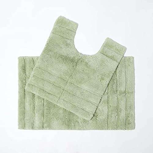 Homescapes 2-teiliges Badematten Set Spa Supreme bestehend aus Badematte 50 x 80 cm und WC Vorleger 50 x 55 cm aus Reiner Baumwolle lindgrün