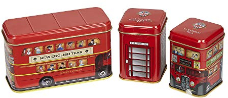 New English Teas British Traditions London Bus 3x Mini Tea Tin Gift Pack with Teabags & Loose-Leaf Tea