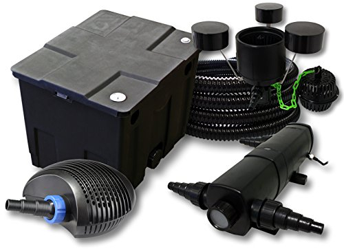SunSun Kit complet: CBF-350 Filtre de bassin jusqu'à 12000 L Biologique, CTF-6000 pompe de filtration 6000l/h 40W, CUV-236 lampe uv 36W, 25m Tuyau 25 mm, CSP-250 Écumeur 2500l/h 45W