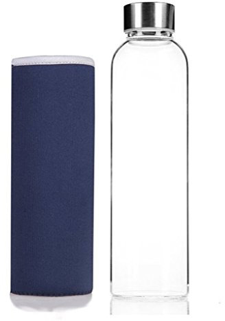Hmilydyk Gourde d'eau portable en verre avec manchon en nylon, GUGLASSBT-550-blue, bleu, 550 ml