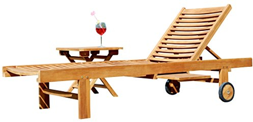 ALEOS. Hochwertige Teak Sonnenliege Gartenliege Strandliege Liegestuhl Holzliege Holz sehr robust Modell: Cozy+ Beistelltisch 45x45cm