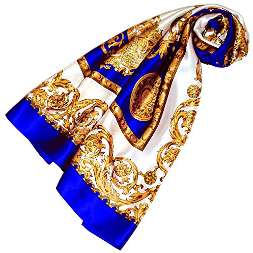 Lorenzo Cana lyxig sidenduk uppspänd duk 100 % siden 100 x 100 cm blå vit guld damhandduk