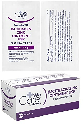 Dynarex Bacitracin Zinc Ointment USP - Burn Cream and Antibiotic Ointment for Minor Cuts, Diaper Rashes, Wound Care and First Aid, 0.9g Packets - 1 Box of 144 Packets