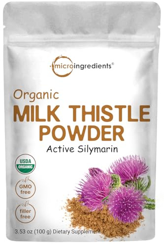 Organic Milk Thistle Tea Powder, 3.5 ounces | Up to 400 Servings | Premium Milk Thistle Liver Detox Supplement | Contains 80% Active Silymarin | Non-GMO, Vegan Friendly, Eco-Friendly Recyclable Bags