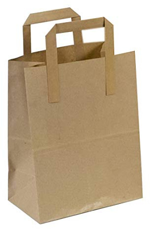 Lot de 100 Sacs en Papier munis de poignées Plates Marron 18 x 23 x 9cm