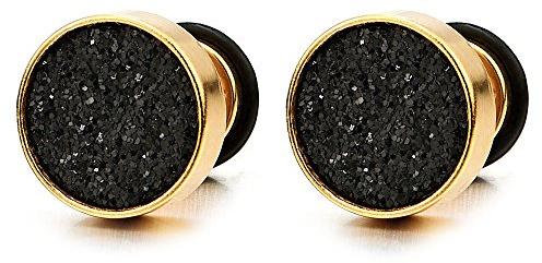 2 Oro Enchufe Falso Fake Plug, Pendientes de Hombre Mujer, Aretes, Acero Inoxidable, 10MM
