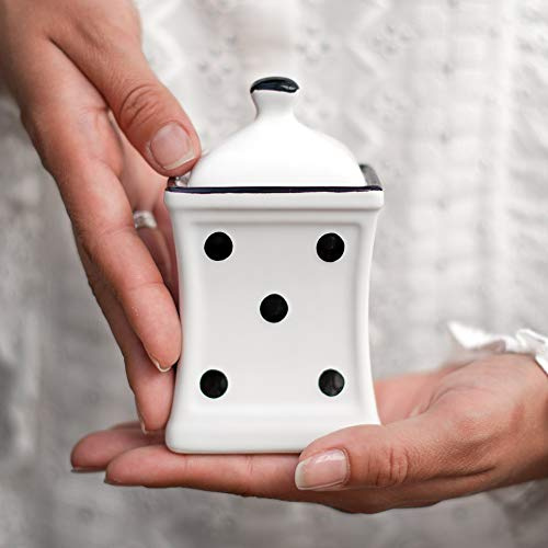 City to Cottage | Jarre de conservation Bocal à herbes, à épices | blanc à pois noirs en céramique avec couvercle fait et peint à la main | Petit 150ml