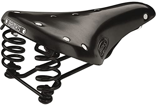 Brooks England Flyer Carved, Touring Leather Handmade Bike Saddle With Suspension Springs, Black, Short