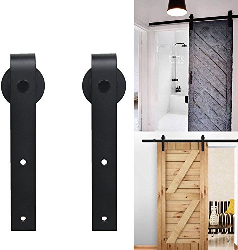 CCJH Antique Style Wood Door Hardware Flat Style Rollers Hangers Black (NO Sliding Rail)