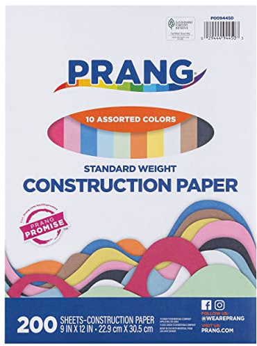 Pacon Construction Paper Pack, 9 x 12, 200 Sheets, Assorted Colours, Educational Tools, School Displays, For Classrooms & Home Schooling