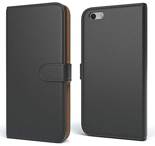 EAZY CASE Tasche kompatibel mit iPhone 5 / 5S / SE (2016) Schutzhülle mit Standfunktion Klapphülle im Bookstyle, Handytasche Handyhülle mit Magnetverschluss und Kartenfach, Kunstleder, Schwarz