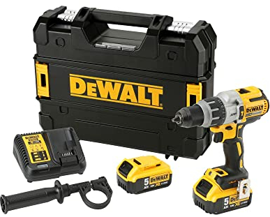 Dewalt DCD996P2 2 x 5.0 Ah XR Li-Ion Brushless Combi Drill Kit, 18 V, Yellow/Black, Set of 7 Piece