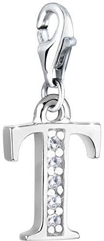 Nenalina Buchstabe T Karabiner Charm Anhänger Bettelarmband 925 Silber | Damen-Charm-Anhänger für alle gängigen Charmträger Charm-Club Clasp-Charms 925er Sterling-Silber
