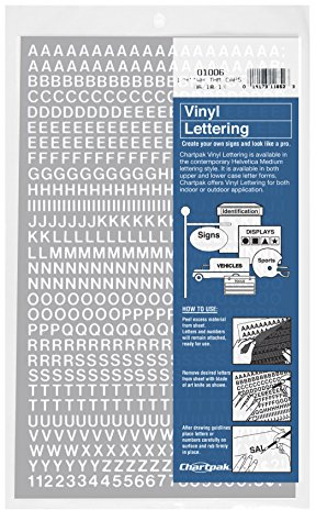 Chartpak Selbstklebende Vinyl-Großbuchstaben und Zahlen, 1/4 Zoll hoch, weiß, 610 pro Packung (01006)