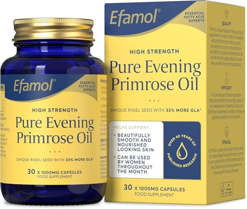 Efamol High Strength Pure Evening Primrose Oil Capsules | 30 Evening Primrose Oil Capsules 1000mg | 115mg GLA | Helps Support Smooth Skin | 1 Month Supply | 1 Tablet Per Day