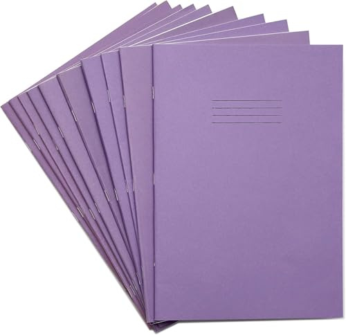 Rhino A4 Exercise Books, 80 Page / 8mm Lined with Margin Paper Notebook, 10 Pack, Office & School Stationery Supplies, Purple