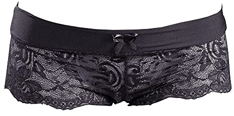 Orion Panty - erotischer Spitzen-Slip für Frauen, mit Öffnung im Schritt, floralen Spitzen-Muster, weicher Stretch-Stoff, schwarz