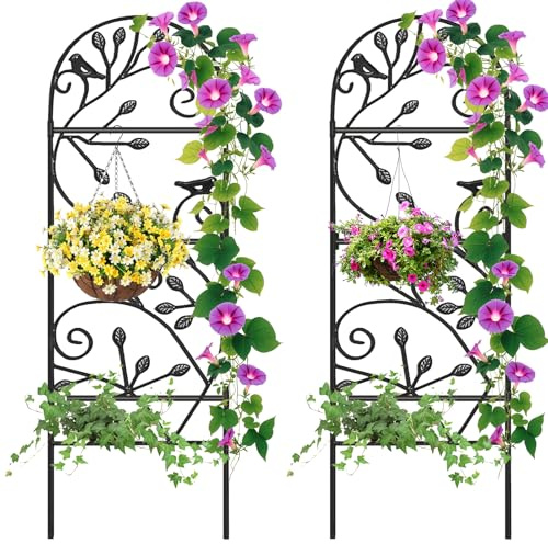 Amagabeli Enrejado Jardín de Metal Negro, 2 Piezas 1.2m(H) x 0.4m(L), Soporte para Plantas Trepadoras, Estructura Decorativa para Exterior/Interior, para Rosas, Hiedras, Enredaderas