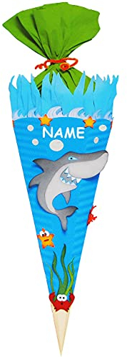 alles-meine.de GmbH BASTELSET Schultüte - Hai Fisch & Unterwasser Welt - 85 cm - incl. Name - mit/ohne Kunststoff Spitze - Zuckertüte - Set zum selber Basteln - 6 eckig/b..