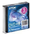 TDK T19446 4.7GB 16x Speed 120min DVD+R Jewel Case