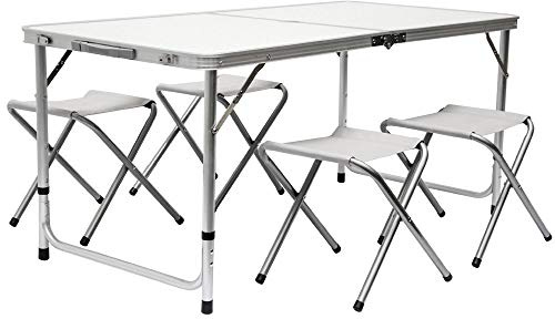 AMANKA Alu Campingtisch 120x60cm - Klapptisch Set mit 4 Stühlen - 3-Fach höhenverstellbarer Falttisch Grau