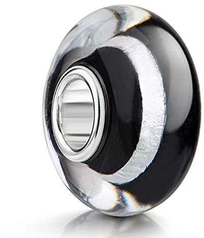 MATERIA by Matthias Wagner Glas Bead schwarz mit Silberfolie für Armbänder/Ketten 1491